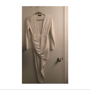 Missguided high low long sleeve white dress